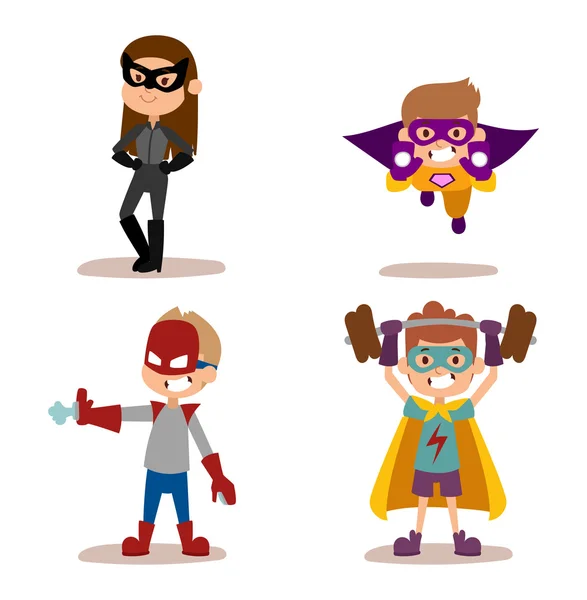 Süper kahraman çocuklar erkek ve kız çizgi film vektör illustrationt — Stok Vektör