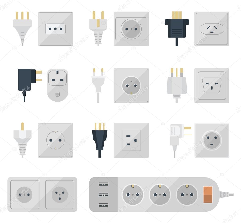 Electrical outlets plugs vector illustration.