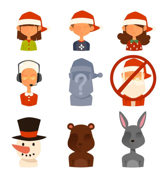 Santa Claus familie vrouw, kinderen vector avatars — Stockvector