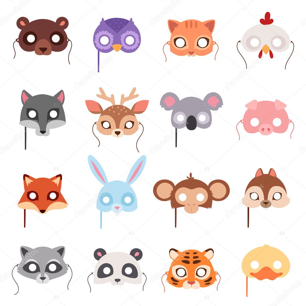 Set of cartoon animals party masks vector. Stock Vector Image by ©adekvat  #127104850