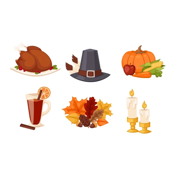 Thanksgiving iconen vector set — Stockvector