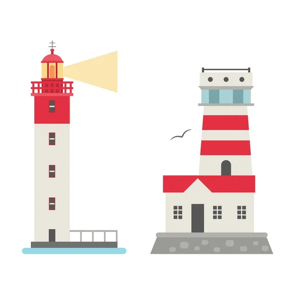 Vector set of cartoon flat lighthouses. — Stock Vector