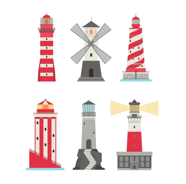 Conjunto vectorial de faros planos de dibujos animados . — Vector de stock