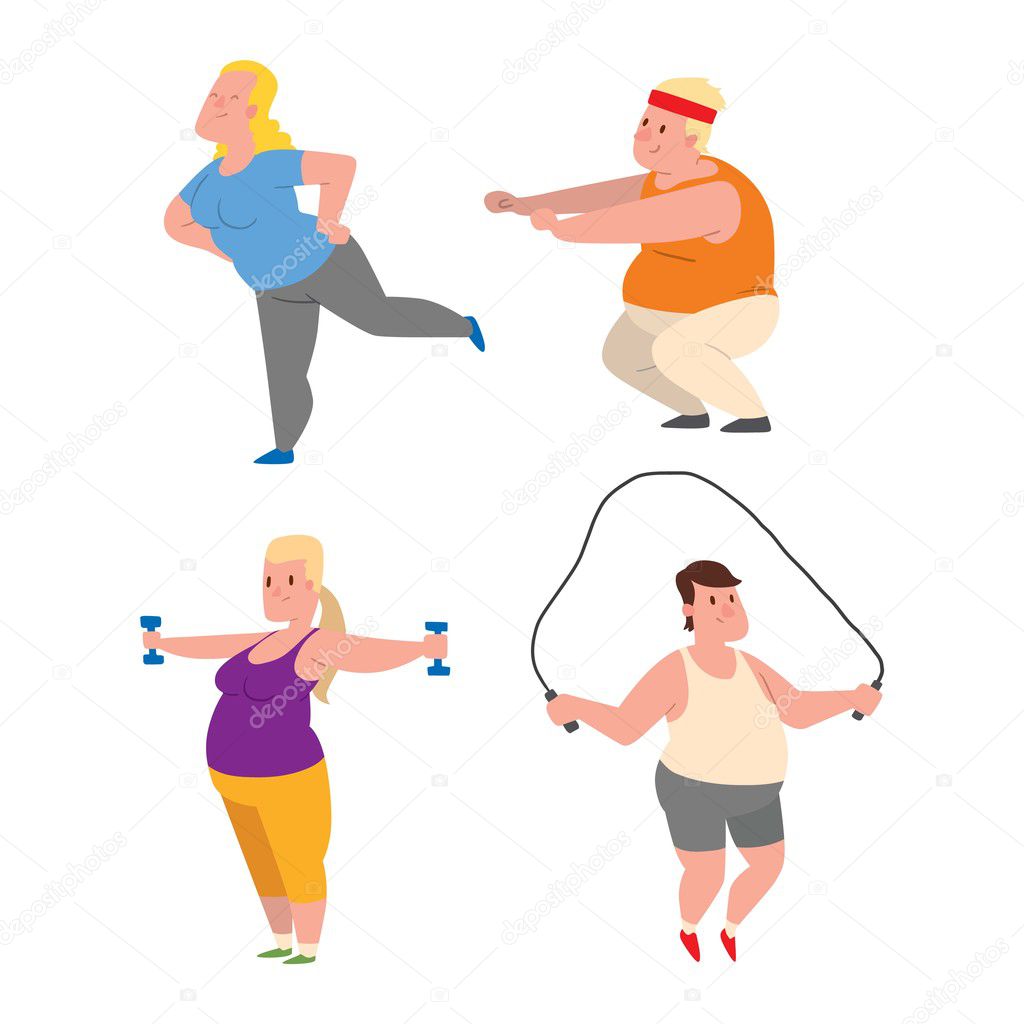 Fat people fitness gym vector