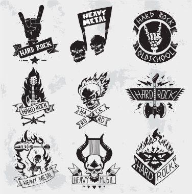 Heavy Metal rock rozetleri set vektör.