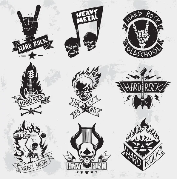 Heavy Metal rock rozetleri set vektör.