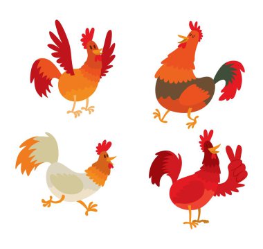 Sevimli çizgi horoz vektör çizim