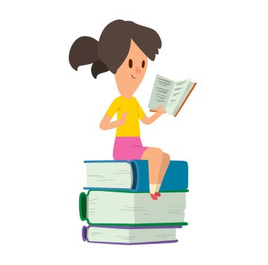 kız kitap vektör okuma.