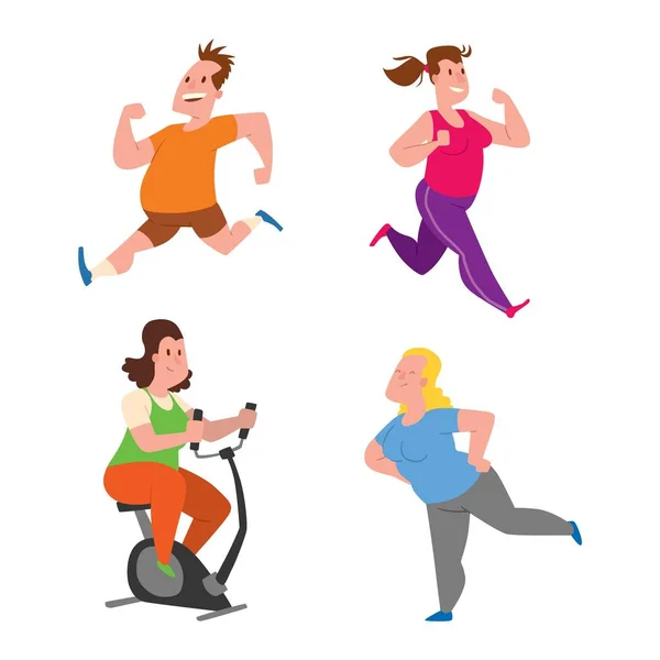 Fat people fitness gym vector — Stock Vector