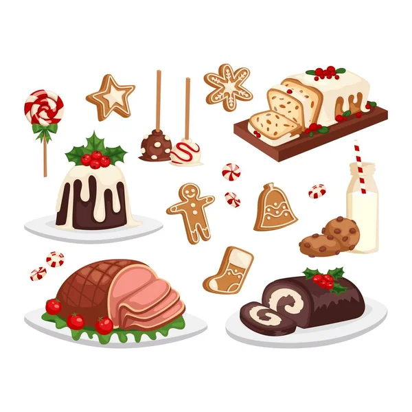 Juego de vectores de comida Navidad . — Vector de stock