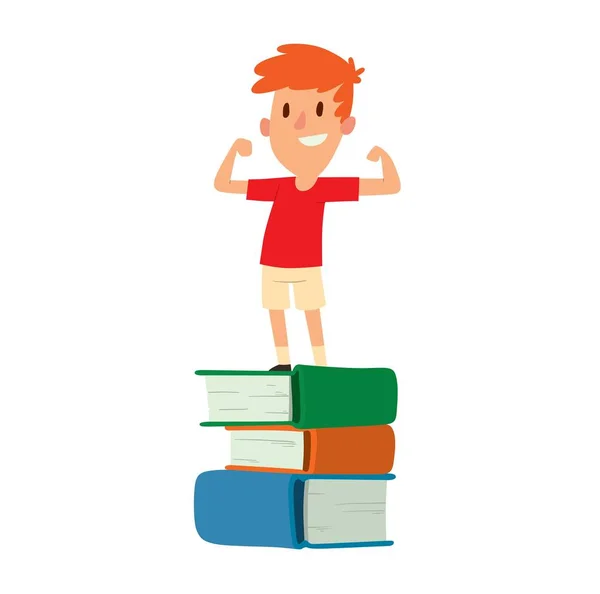 Jongen verblijf op boeken vectorillustratie. — Stockvector