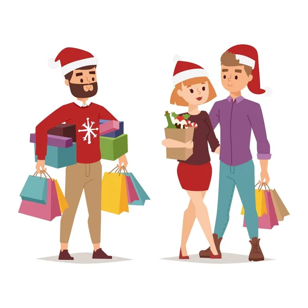 Natal compras pessoas vetor —  Vetores de Stock