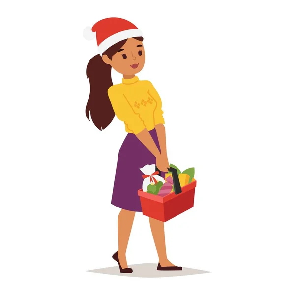 Boże Narodzenie zakupy dziewczyna wektor — Wektor stockowy