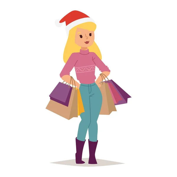 Noël shopping fille vecteur — Image vectorielle