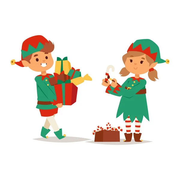 Santa Claus niños dibujos animados elfos ayudantes — Archivo Imágenes Vectoriales