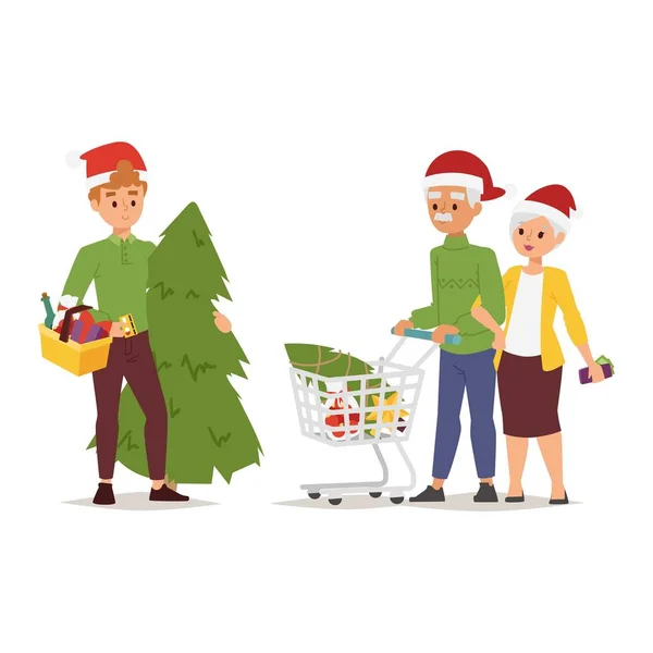 Navidad gente de compras vector — Vector de stock