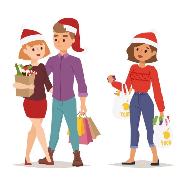 Рождественские покупки людей вектор — стоковый вектор