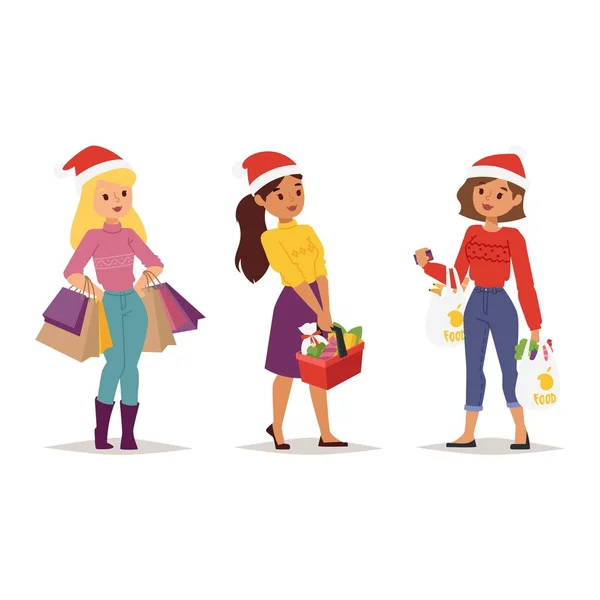 Natal shopping vetor menina —  Vetores de Stock