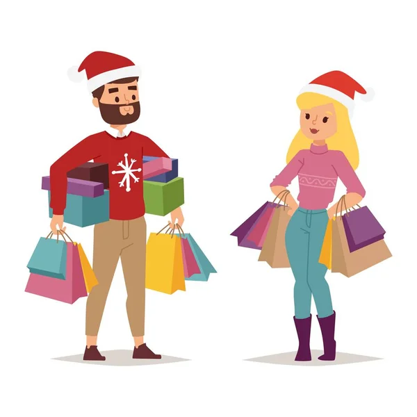 Natal compras pessoas vetor —  Vetores de Stock