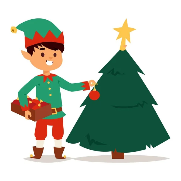 Santa Claus niños dibujos animados elfos ayudantes — Vector de stock