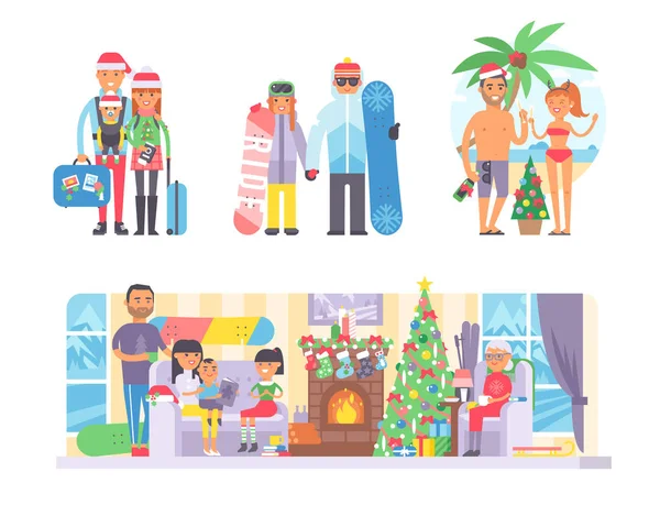 Familia invierno Navidad vacaciones vector — Archivo Imágenes Vectoriales