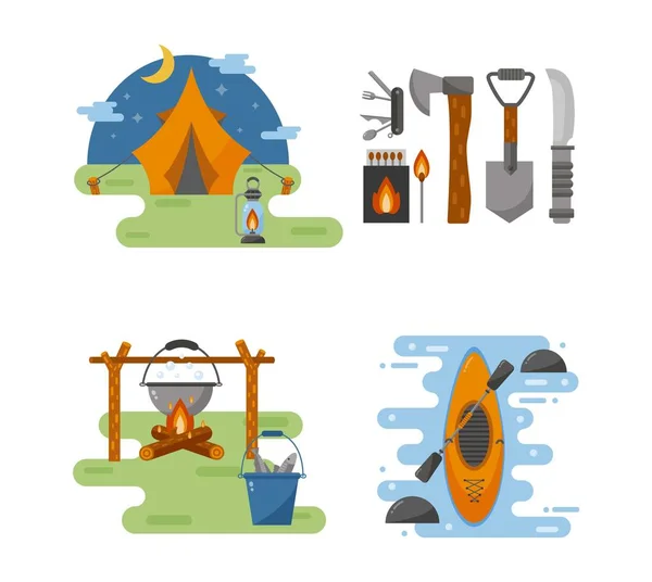Camping uitrusting vector icons set. — Stockvector