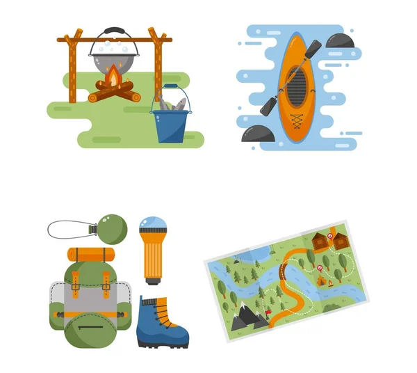 Conjunto de equipos de camping vector iconos . — Vector de stock