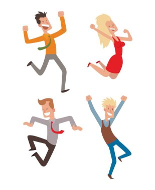 Mutlu atlama insanlar vektör set.