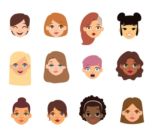 Femme emoji visage vecteur icônes . — Image vectorielle