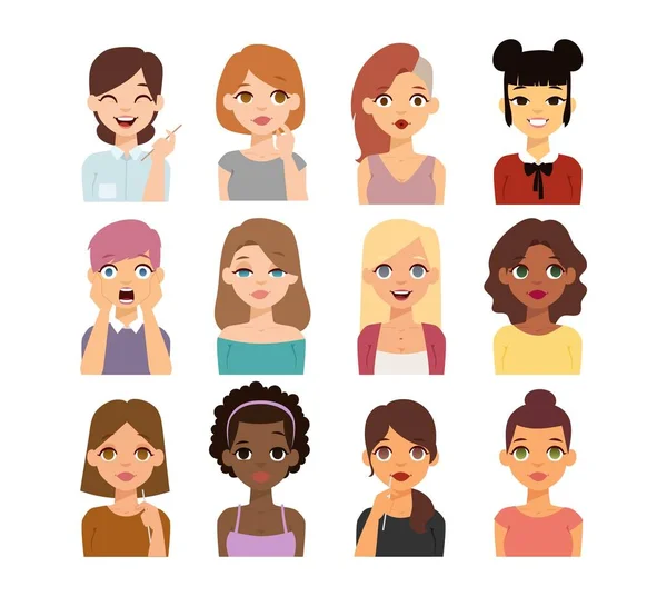 Ícones de vetor de face emoji mulher . —  Vetores de Stock