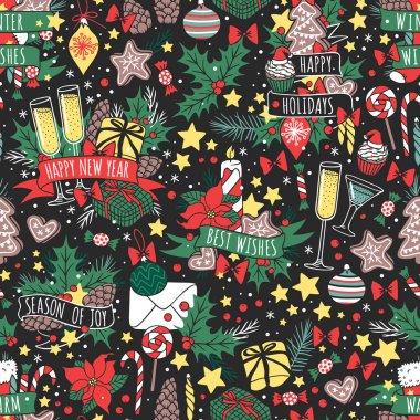 Noel Dikişsiz desen vektör.