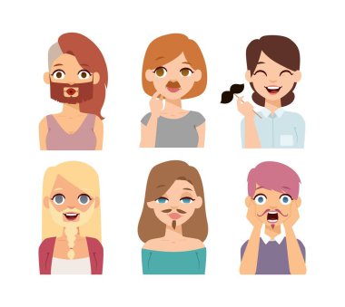 Kadın emoji yüz vektör simgeler.