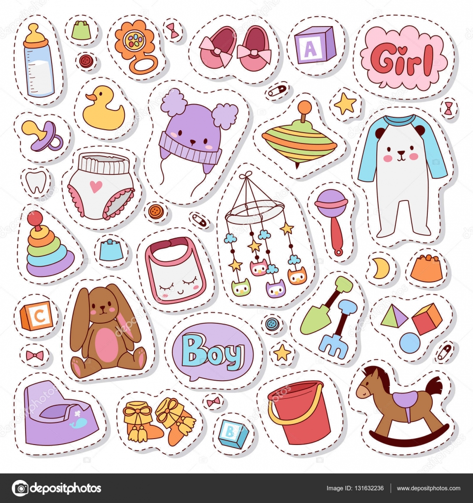 Newborn Baby Boy Stickers Set Stock Illustration - Download Image
