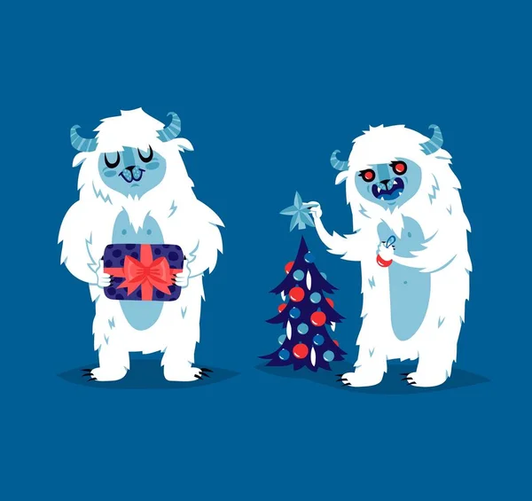 Niedlichen Yeti Doppelfuß Monster Vektor-Set. — Stockvektor