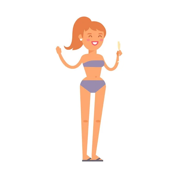 Chica en la playa vector ilustración . — Vector de stock