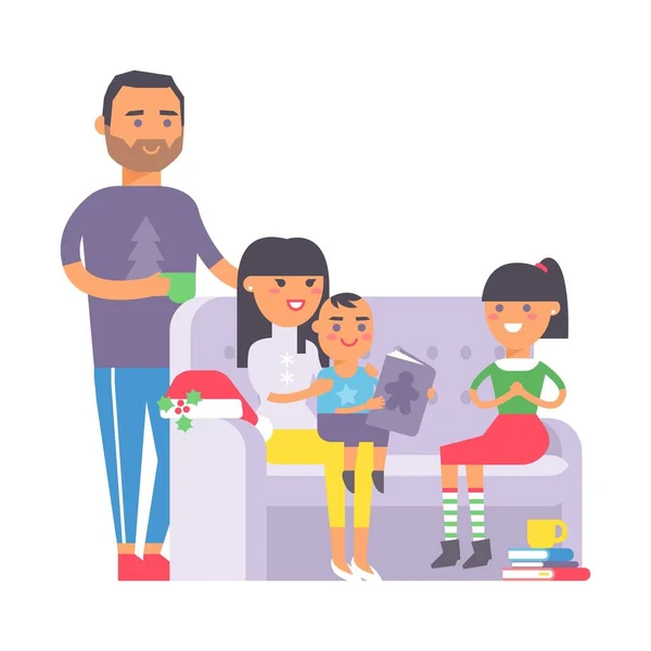 Family on couch vector. — Stock Vector