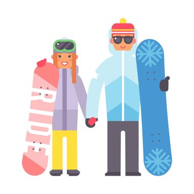 Kayak snowboard erkek ve kadın vektör.