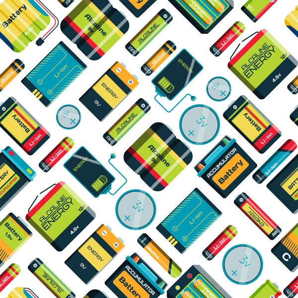 Different batteries seamless pattern — Stock Vector