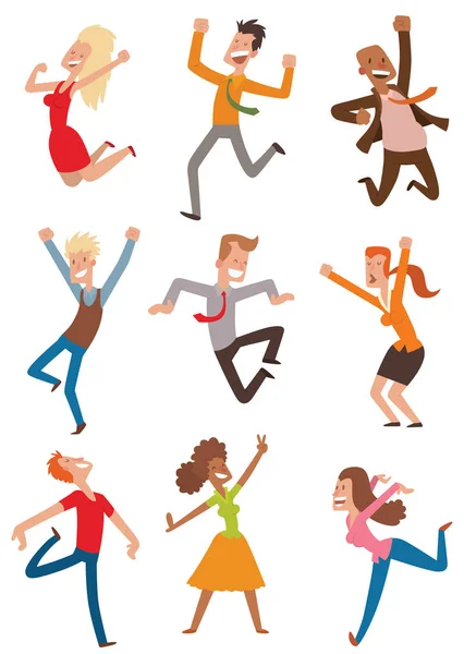 Happy jumping people vector set. — Stock Vector
