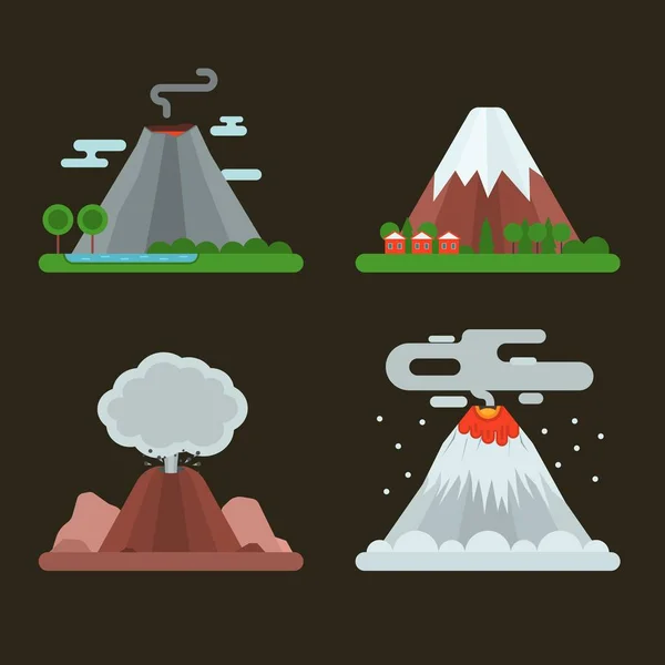 Volcán set vector ilustración . — Vector de stock