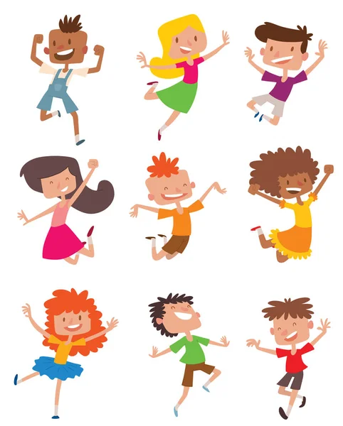 Niños felices en diferentes posiciones vector conjunto . — Vector de stock