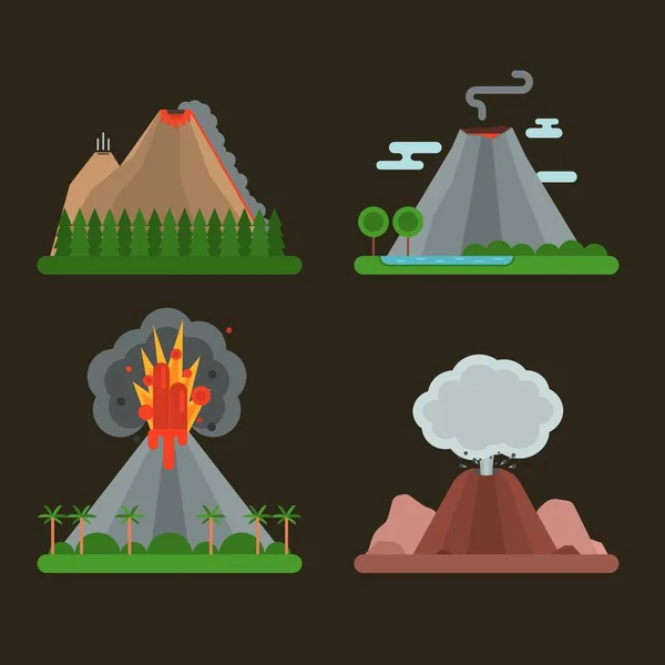 Volcano set vector illustration. — Stock Vector