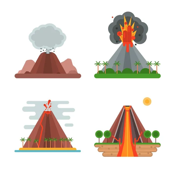 Volcano set vettoriale illustrazione . — Vettoriale Stock