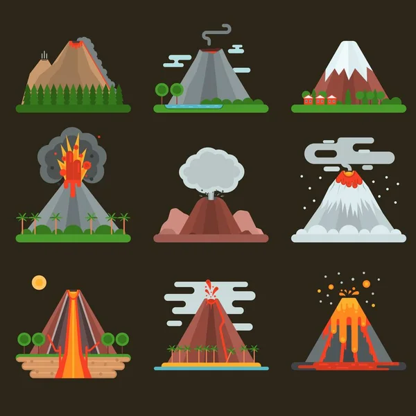 Volcano set vettoriale illustrazione . — Vettoriale Stock