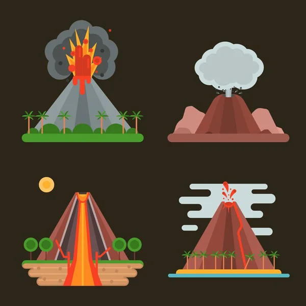 Volcano set vector illustration. — Stock Vector