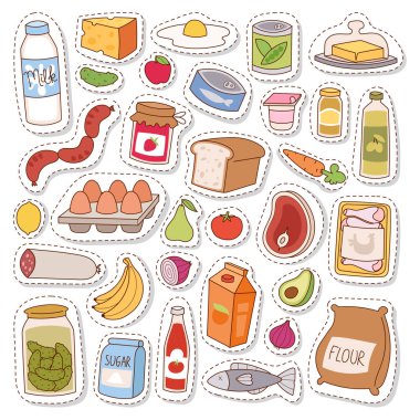Her gün gıda simgeler patchwork vektör.