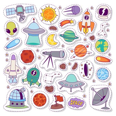 Güneş sistemi astronomi simgeler Etiketler vektör set.