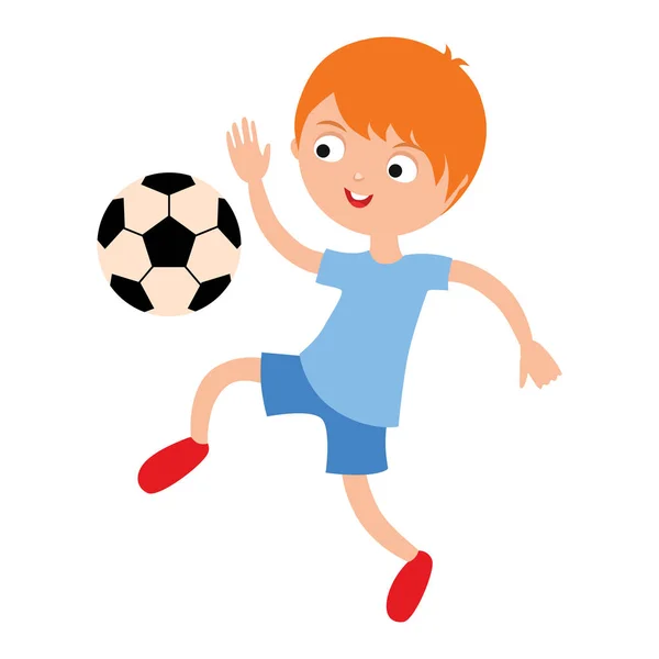 Мальчик играет в футбол на векторной иллюстрации — стоковый вектор