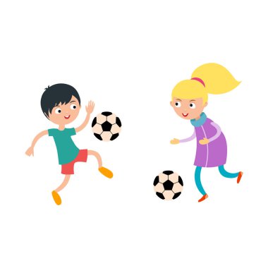 Genç çocuk erkek ve kız futbol illüstrasyon vektör