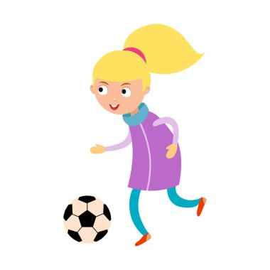 Kız Futbol vektör çizim oynayan genç çocuk